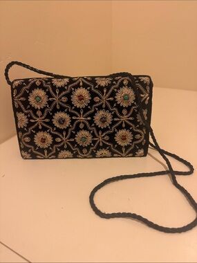 Embroidered Black Floral Crossbody Evening Bag (Vintage)